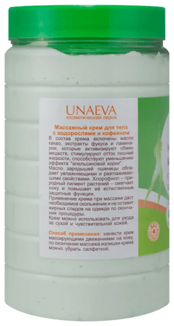 Массажный крем с кофеином и водорослями Unaeva 750 мл Массажный крем с кофеином и водорослями Unaeva 750 мл