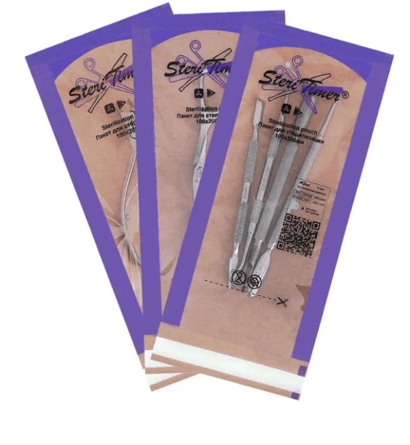 Крафт пакет для стерилизации и хранения инструментов Steritimer 75x150 мм с QR кодом бумажный самоклеящийся 100 штук 