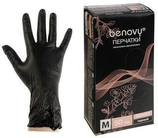 Перчатки виниловые Benovy неопудренные ЧЕРНЫЕ 100 штук