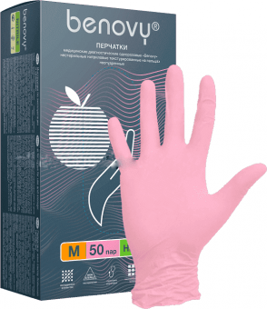 Перчатки нитриловые BENOVY Nitrile MultiColor, розовые, 100 штук