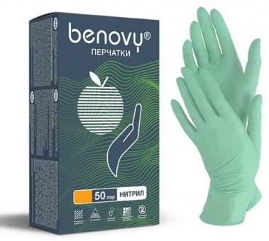 Перчатки нитриловые BENOVY Nitrile MultiColor, зеленые, 100 штук