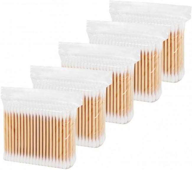 Ватные палочки 1000 штук (5х200 шт) бамбуковый стик 100% хлопок зип-лок ЗОЛОТОЙ ИДЕАЛ
