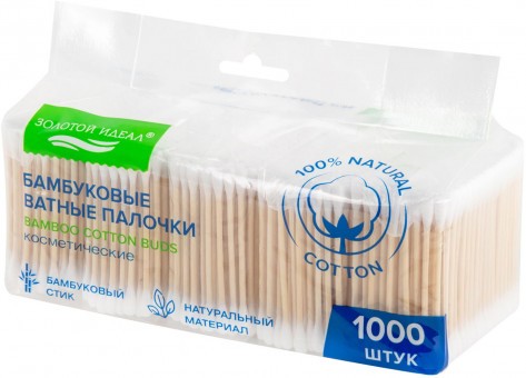 Ватные палочки 1000 штук (5х200 шт) бамбуковый стик 100% хлопок зип-лок ЗОЛОТОЙ ИДЕАЛ