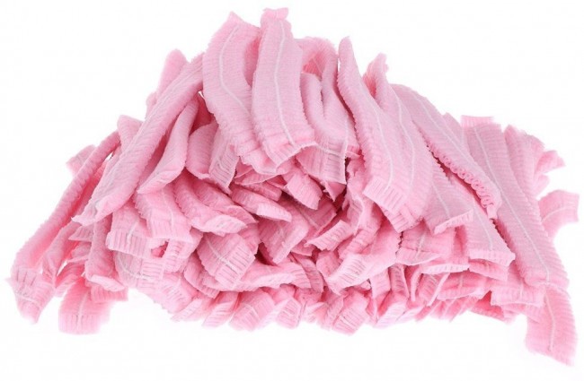Одноразовые шапочки розовые 100 штук