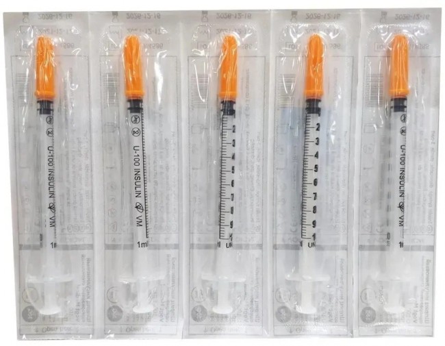Инсулиновый шприц U100 1 мл с интегрированной иглой 30G 0,30 x 13 мм, Vogt Medical, Германия, 100 штук
